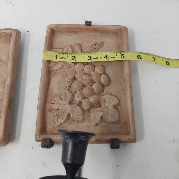 Tan Ceramic Tile Italian Grape Wine Wall Scones Candle Holder Set Of 2 Decor - Picture 4 of 8